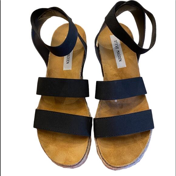 Steve Madden Shoes - Steve Madden Kimmie Black Elastic Band Platform Sandals Size 9